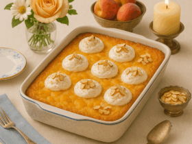 Peaches & Cream Angel Food Dump Cake