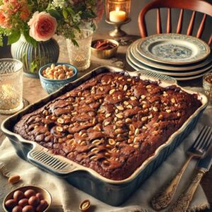 Chocolate Glazed Donut Peanut Butter Dump Cake Recipe Image